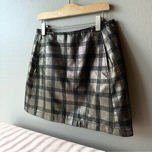 Urban Outfitters Jackie Jacquard Plaid Gold Black Mini Skirt Pockets